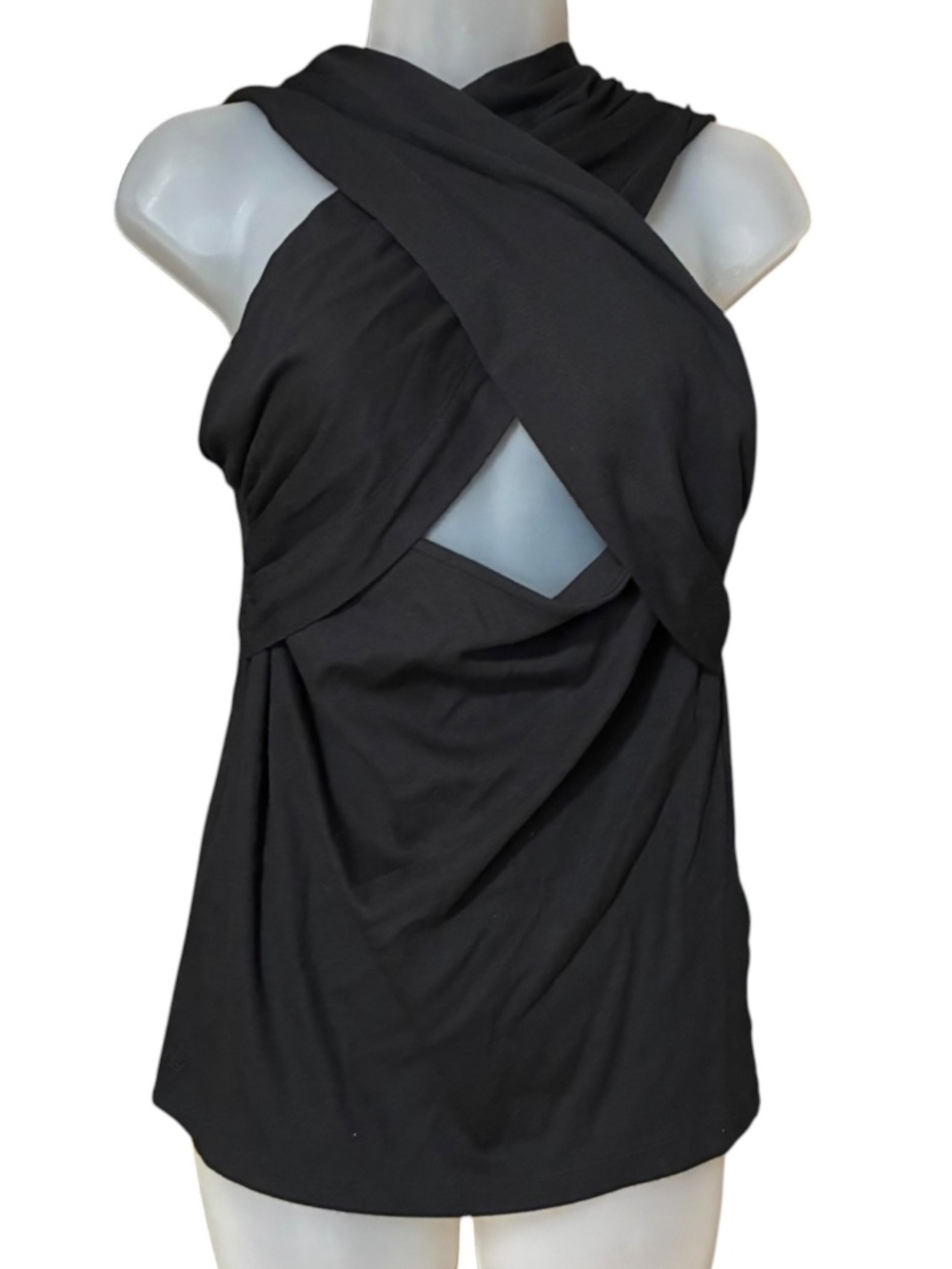 Lauren Ralph Lauren Black Crossover Halter Top Large